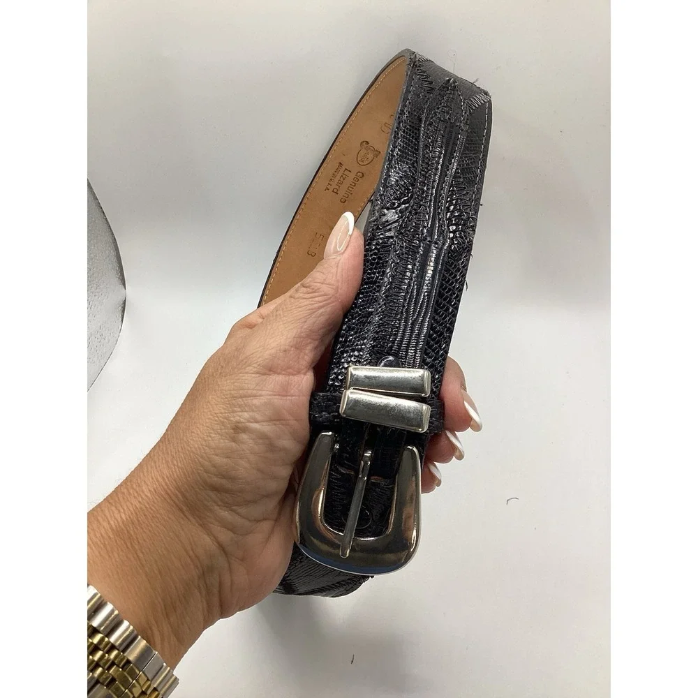 Justin Mens Black Genuine Lizard Leather Western Belt Silver Buckle Size 40 551B